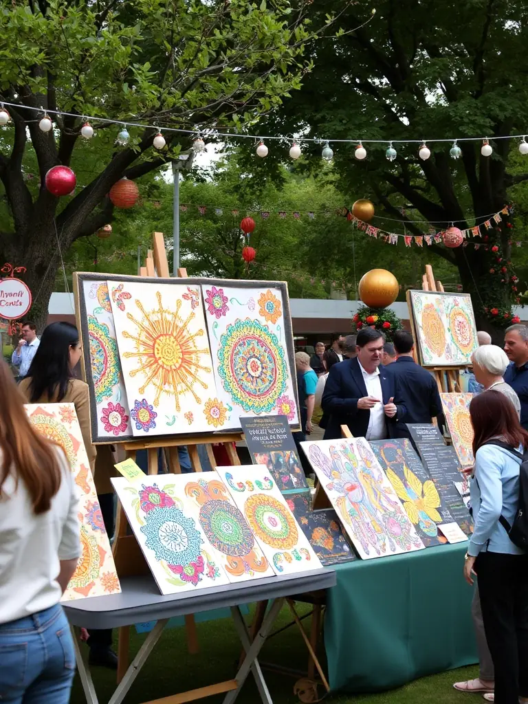 An image of a community art installation supported by Les Menestrelous, featuring colorful and expressive artwork created by local residents, reflecting community engagement.